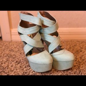 Teal wrap up stilettos